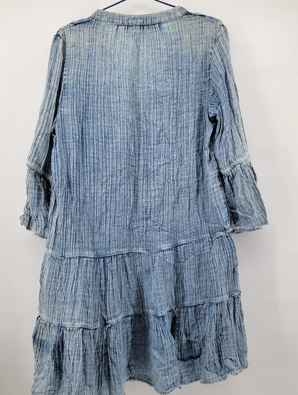 Faherty Kasey Cotton Light Blue Crinkled Tiered Button Front Tunic Dress M - Picture 8 of 8